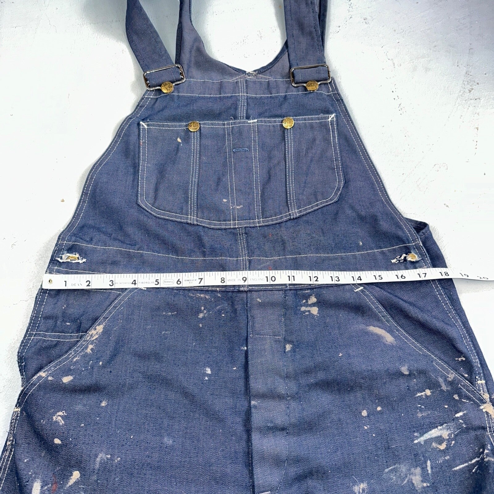 Vintage Sears Sanforized Denim Union Made Blue Jean Bib Overalls 36x28 60s