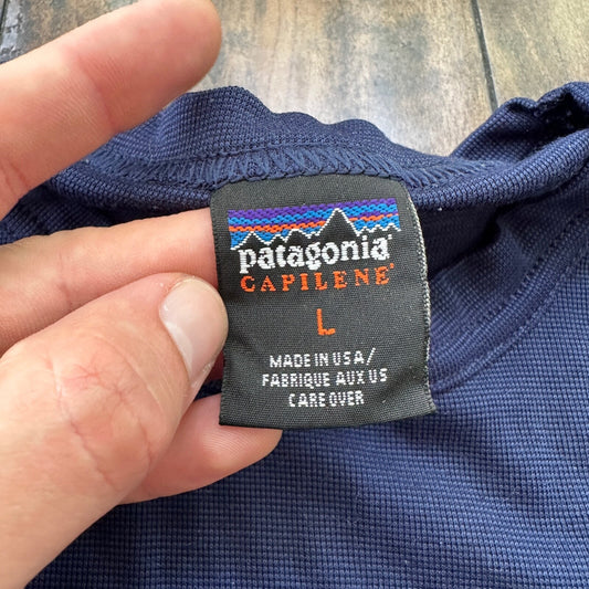 VTG Patagonia Shirt Mens L Blue Crew Neck Long Sleeve Capilene Base 90s USA