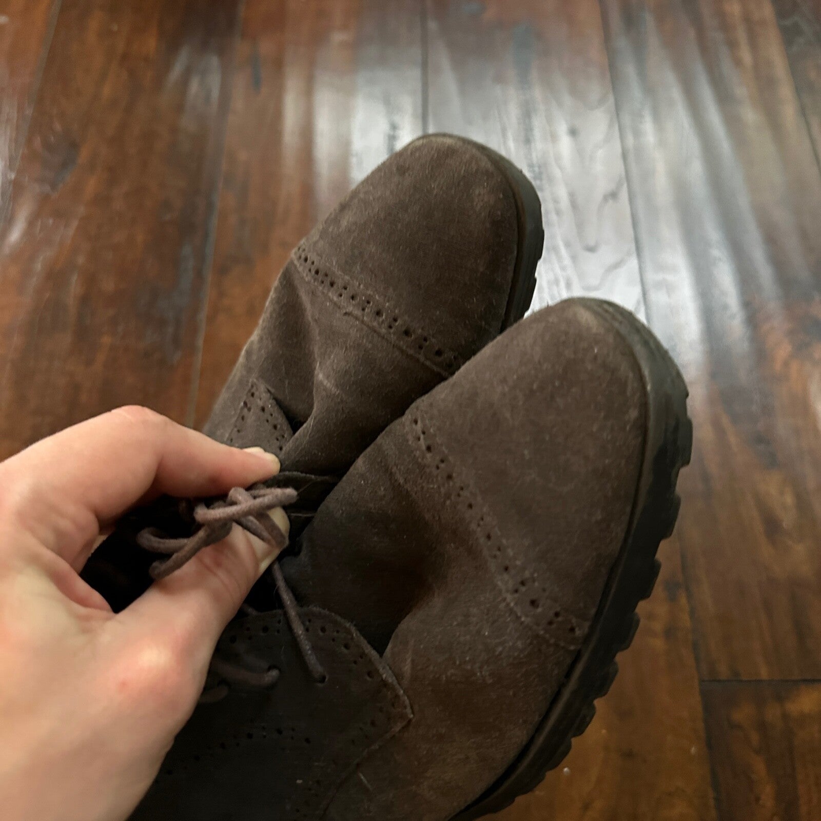 Brown Lace Leather Ankle Boots 8.5 Bootie Bettye Muller Hi Block Heel