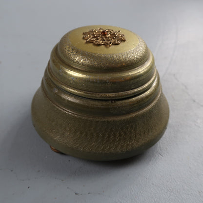 Old Antique Powder Box Pewter/bronze Tone Romantic Girl Plays Music VTG Art