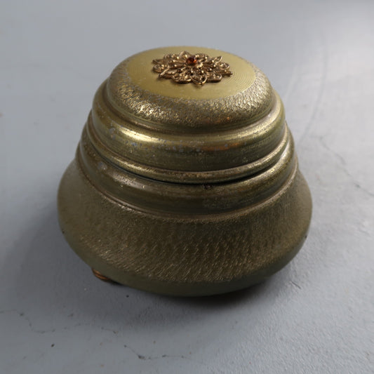 Old Antique Powder Box Pewter/bronze Tone Romantic Girl Plays Music VTG Art