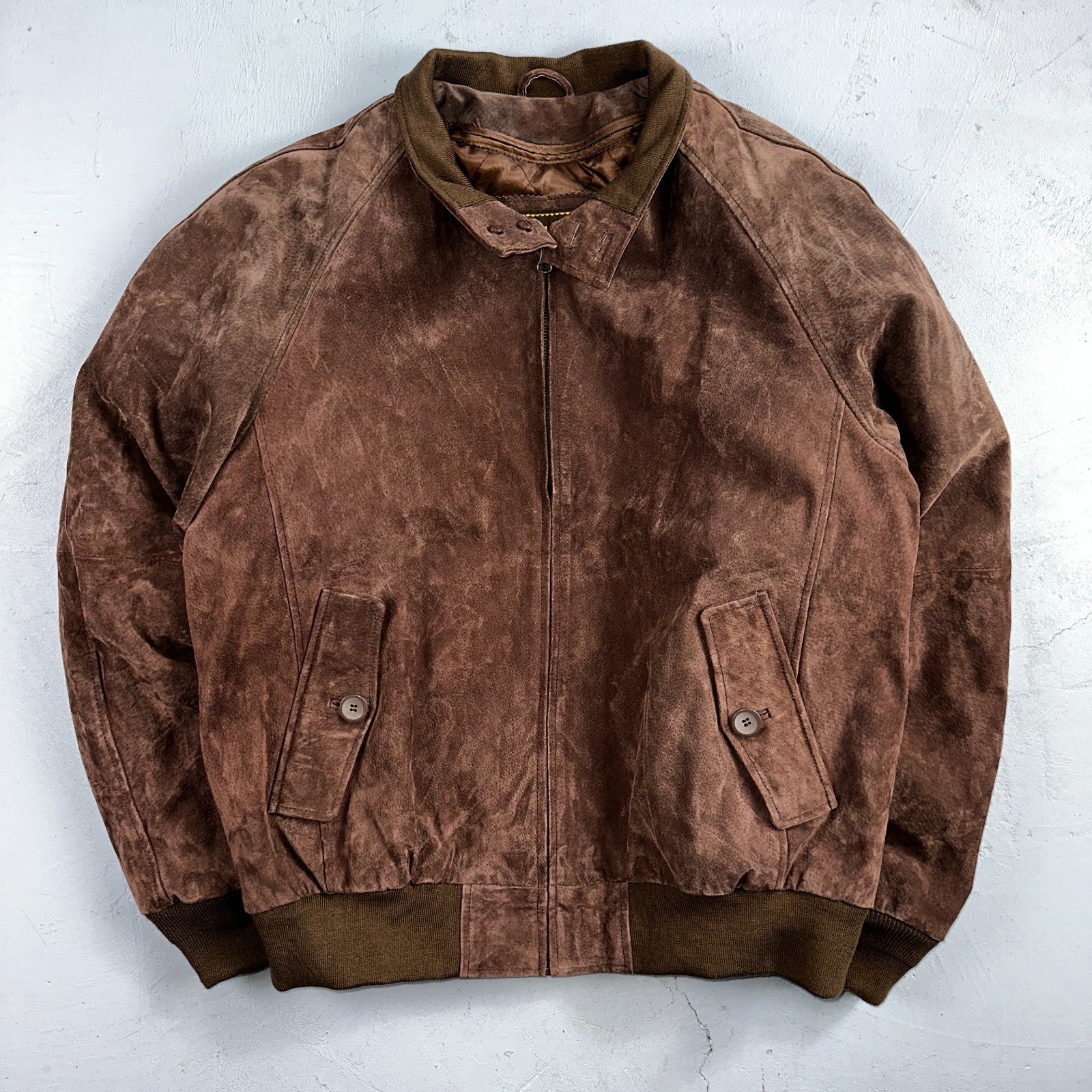 Vintage 90s Suede Leather Brown Bomber Jacket XL Retro Aviator Landing Leather