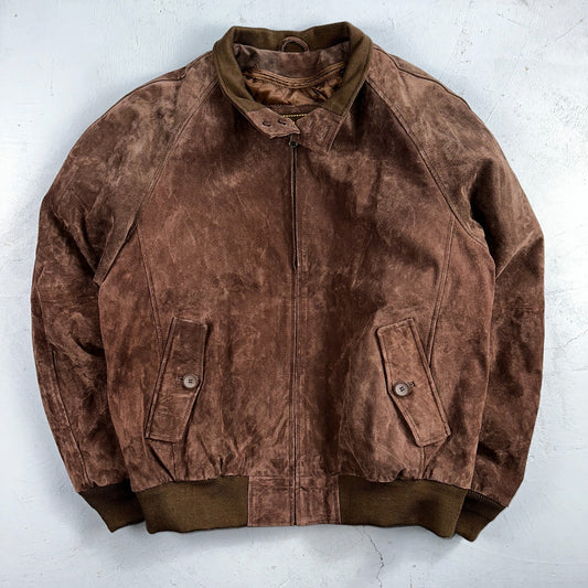 Vintage 90s Suede Leather Brown Bomber Jacket XL Retro Aviator Landing Leather