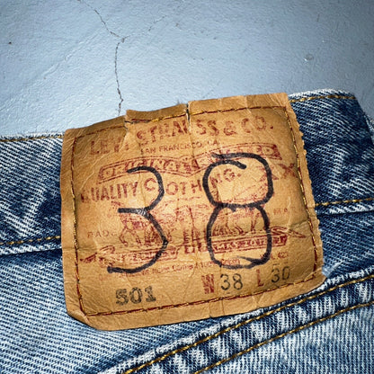 Levis 501 Vintage 90s Mexico Straight Leg Jeans 38x30 Y2K Light Wash Act 37x29