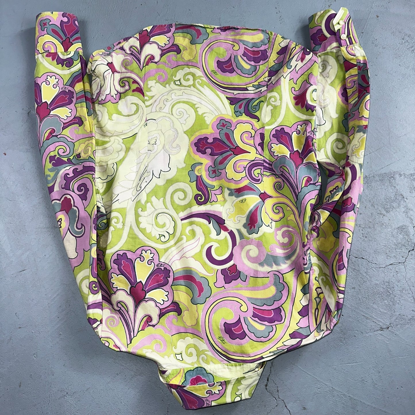 Etro Milano Vintage 70s Psychedelic Paisley Shirt Italy Cotton 44 Bold Print W