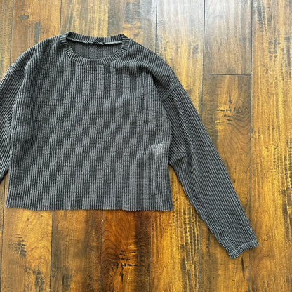 Zara Knit Chainmill Womens Sweater Shirt Size L Black/Grey Cute Top Crop