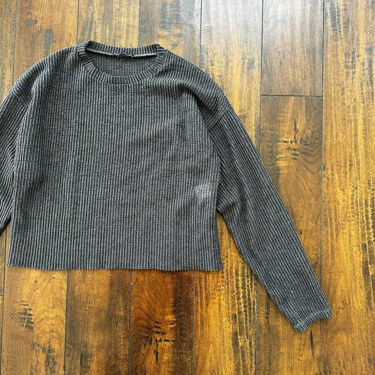 Zara Knit Chainmill Womens Sweater Shirt Size L Black/Grey Cute Top Crop