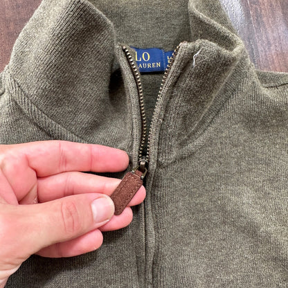 Polo Ralph Lauren Men's Quarter Zip Pullover Sweater Army Green Olive Y2K Size L