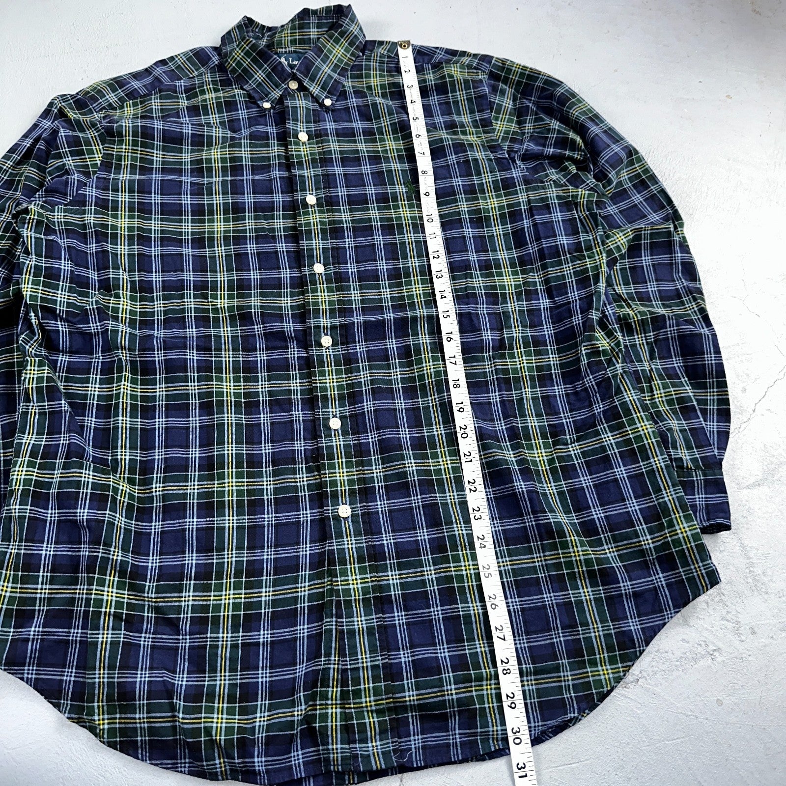 Ralph Lauren Button Up Shirt Men’s Large L Blue Green Yellow Plaid Long Sleeves