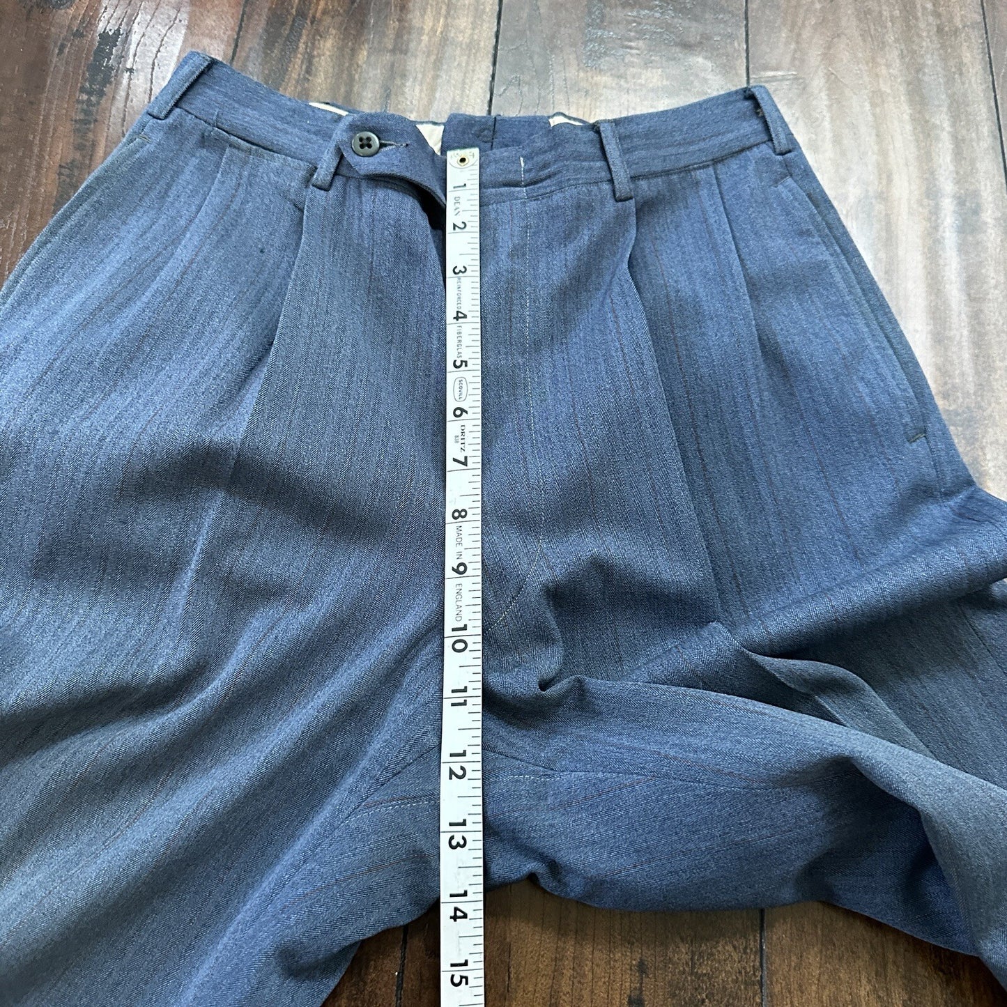 30s 40s 3 pc Pinstripe Blue Double Breasted Suit Belt Back Wool 34 26x31 Faded