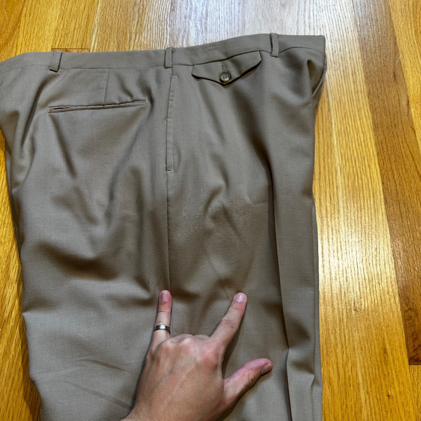 1960s Beige Sport Jacket VTG Mens Suit 44 36x29 Rockabilly Solid Tan Pants 60s