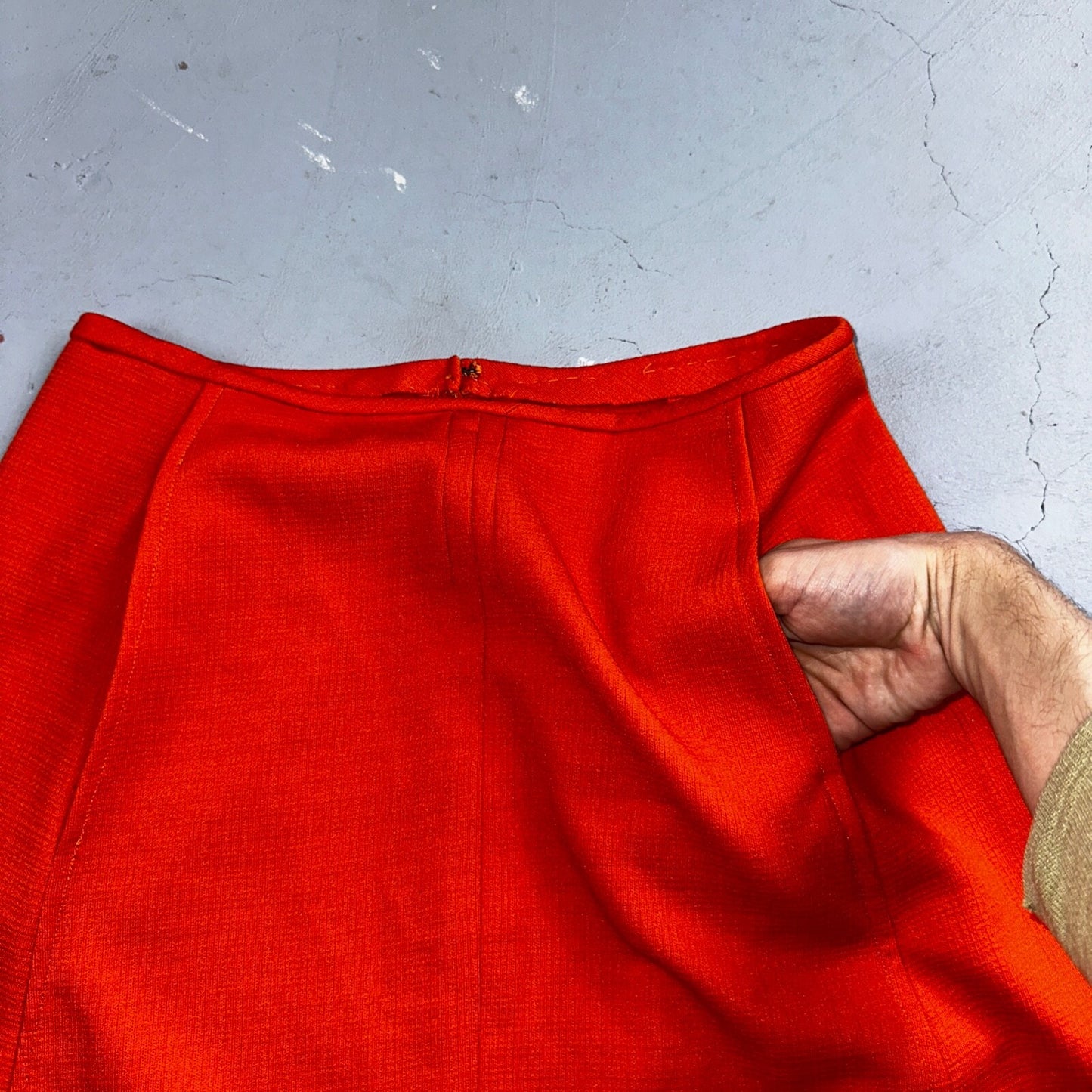 Orange Red Original Vintage Poly Pleated Skirt Rockabilly 1960s 70s 60s Simple