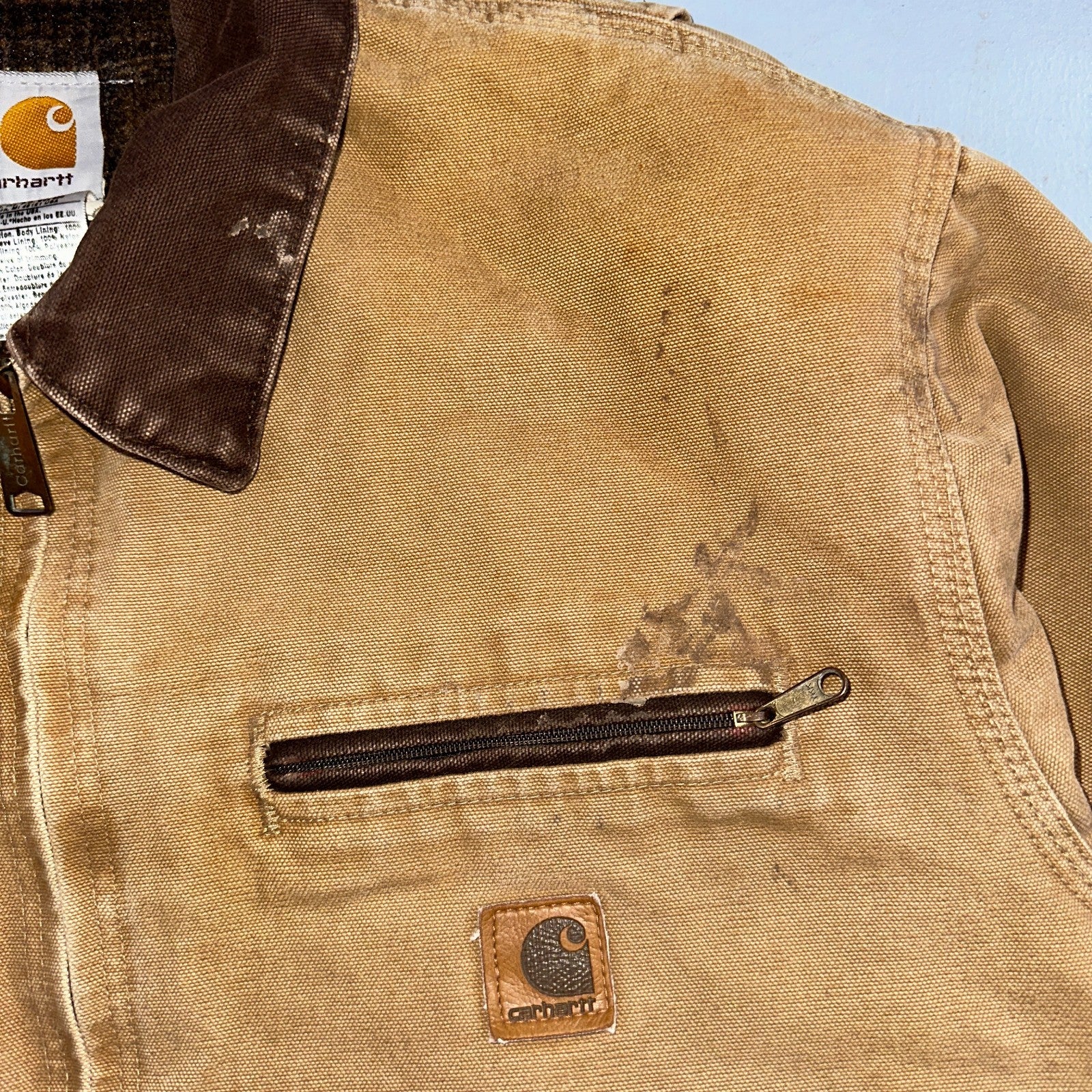 Carhartt VTG Detroit Jacket Men's Large Lined Blanket Workwear J97 CML Thrashed