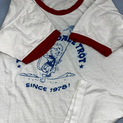 Champion Blue Bar Ringer 70s VTG T Shirt Troutdale Trot Oregon Portland Lion Run