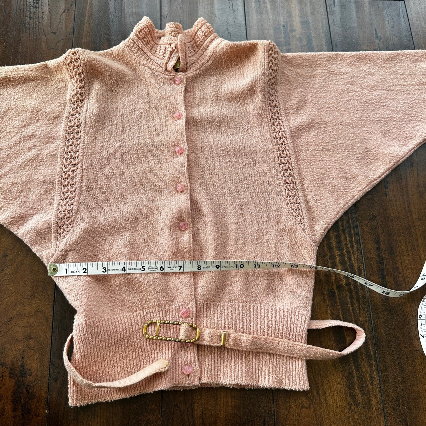 VTG 1960s Pink Knit Cardigan Sweater Rockabilly 60s Wool Belted Chapter House