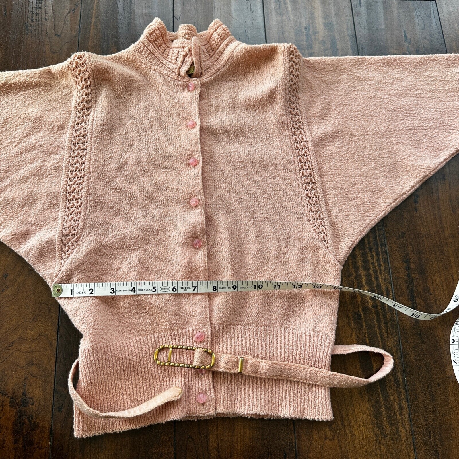 VTG 1960s Pink Knit Cardigan Sweater Rockabilly 60s Wool Belted Chapter House