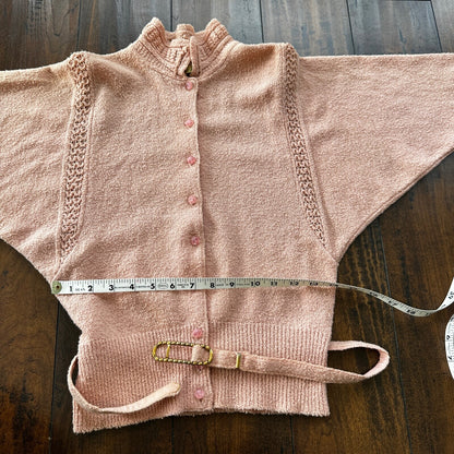 VTG 1960s Pink Knit Cardigan Sweater Rockabilly 60s Wool Belted Chapter House