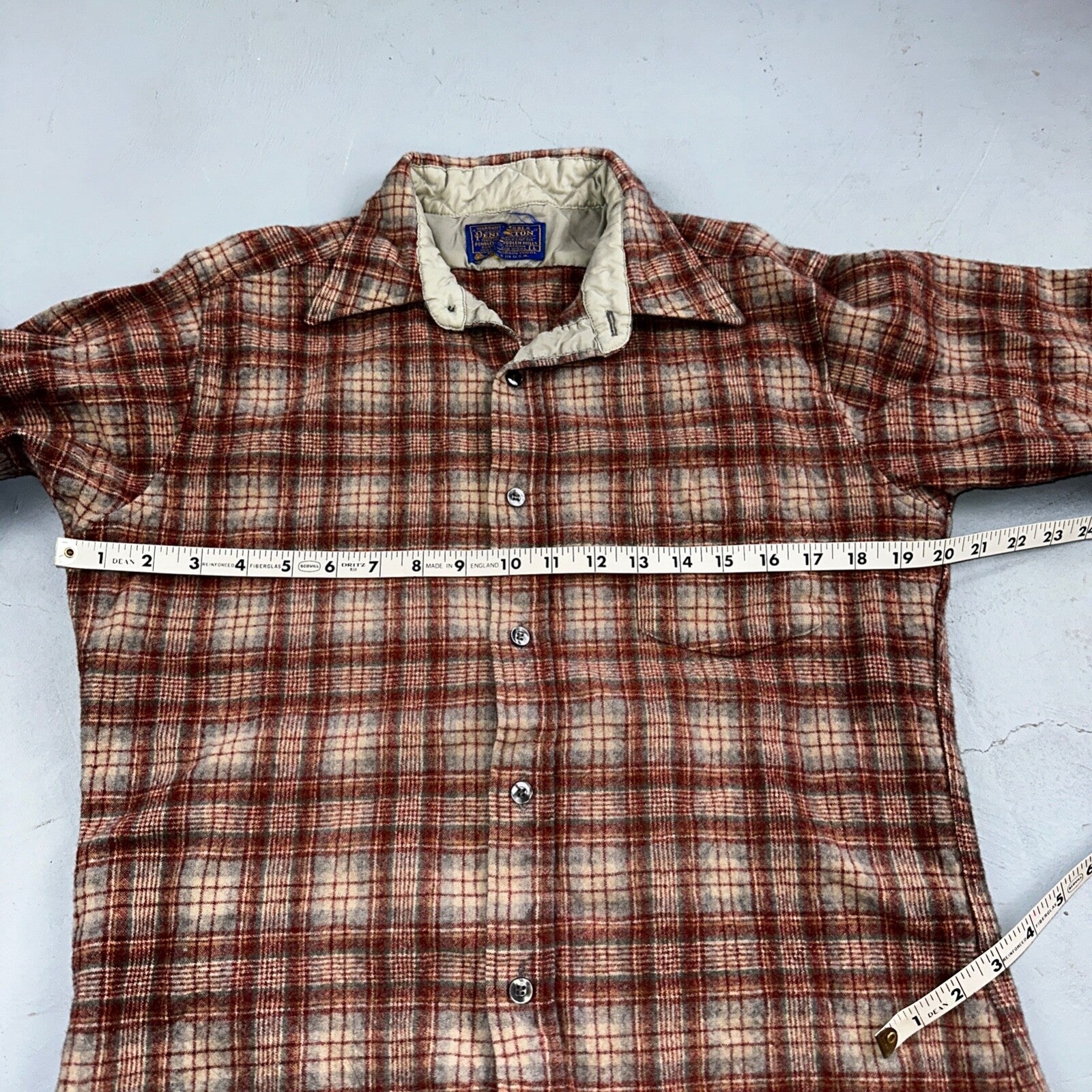 Pendleton Vintage 70s Woolen Mills Virgin Wool Lodge Shirt Red Plaid Mens L