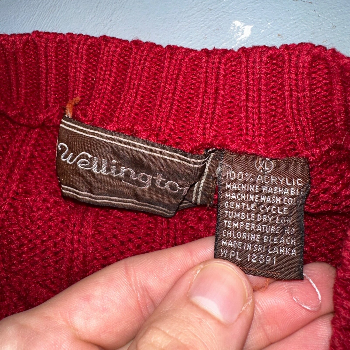 Vintage Wellington Acrylic Sweater XL Mens 80s Crewneck Red Cable Knit Fisherman