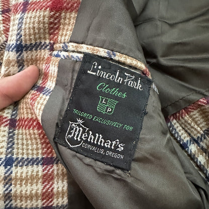 1960s 1970s Tan Pinstripe VTG Suit Jacket Sportcoat 40 Wool Checker Rockabilly