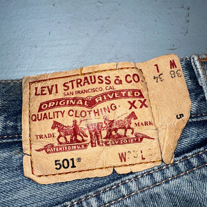 Levis 501 Vintage Y2K XX Straight Leg Jeans Blue Light Wash 38x34 Act 38x32