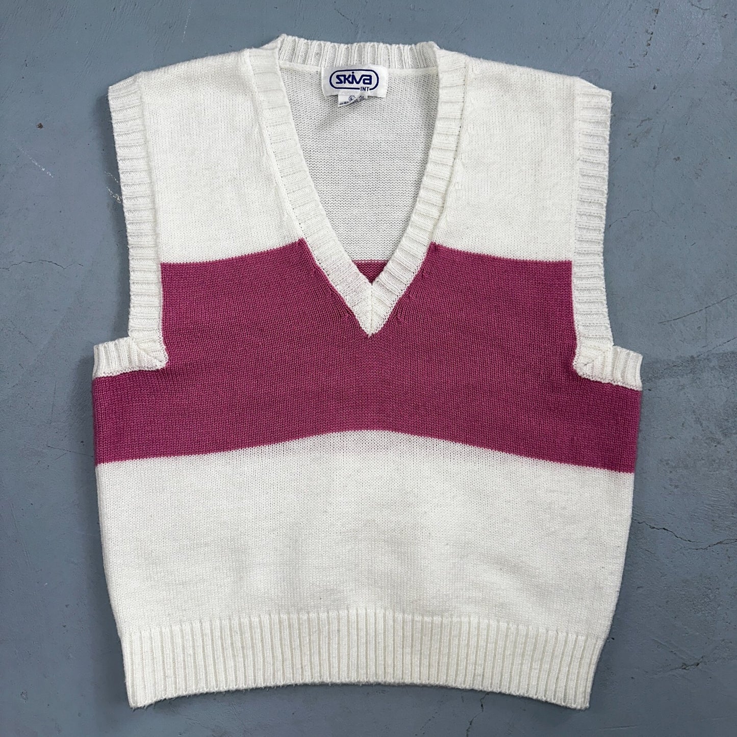 Skiva VTG Pink Sweater Vest Women's L Retro Pullover Knit 1980s 80s Colorblock