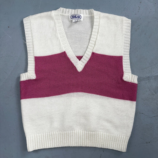 Skiva VTG Pink Sweater Vest Women's L Retro Pullover Knit 1980s 80s Colorblock