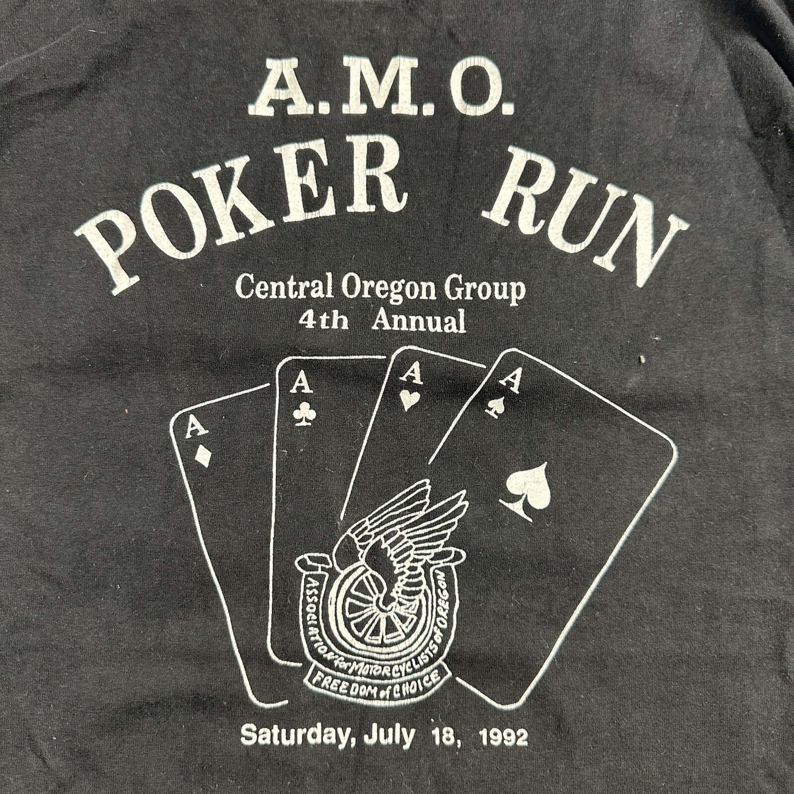 Hanes 1982 Poker Run VTG T Shirt Aces Cool Black 80s AMO Central Oregon July 18