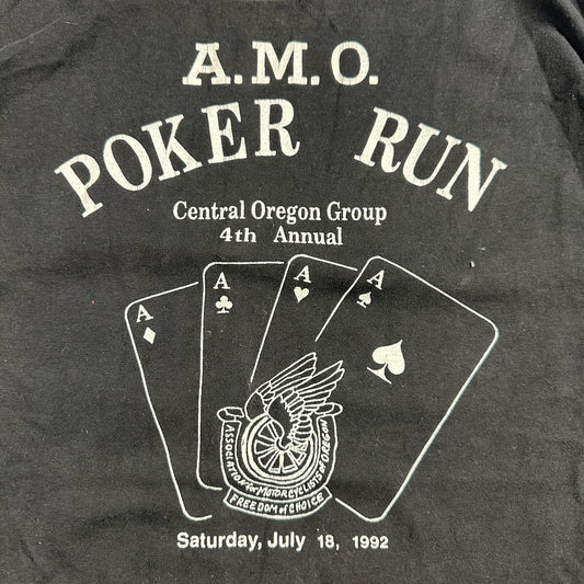 Hanes 1982 Poker Run VTG T Shirt Aces Cool Black 80s AMO Central Oregon July 18