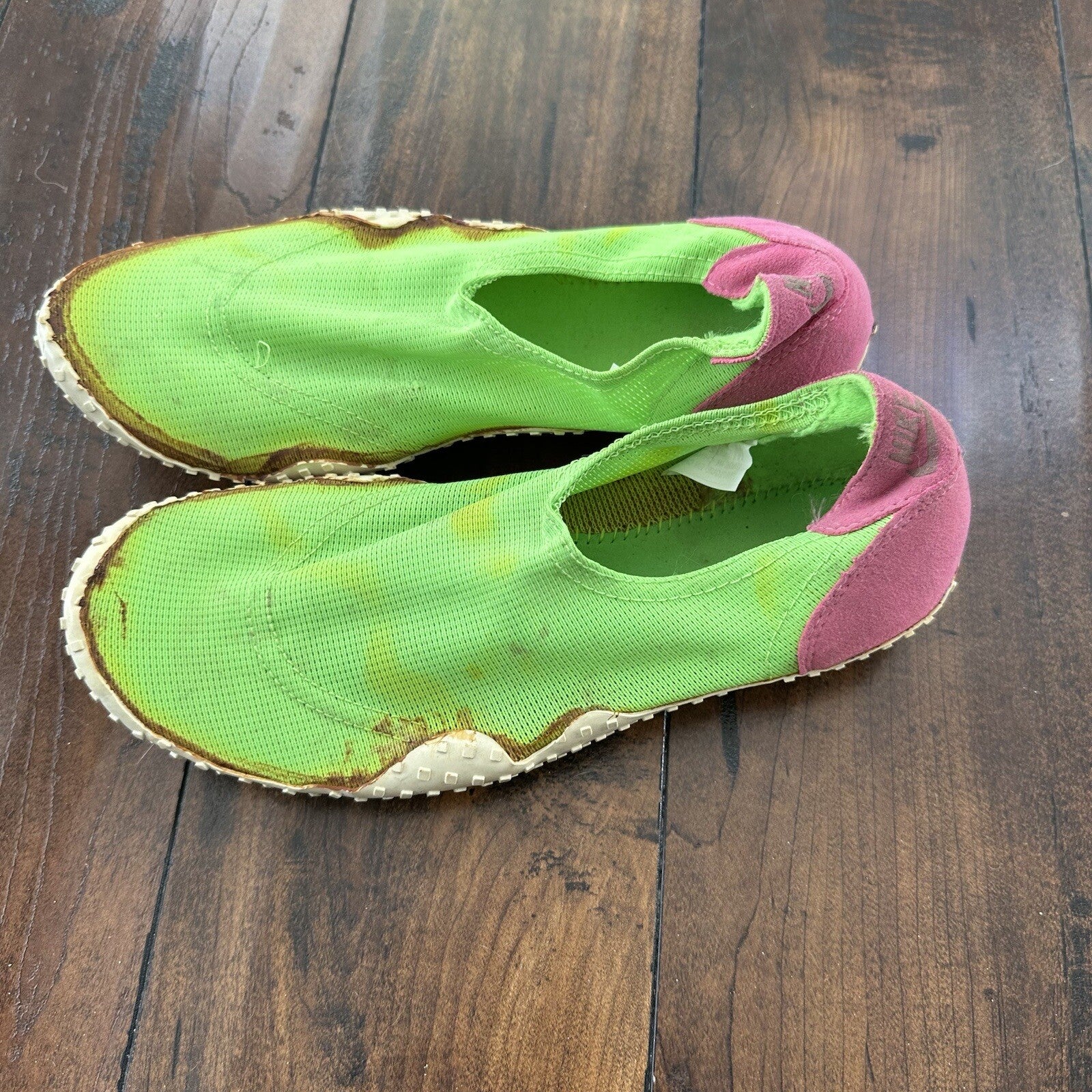 Vintage 80s Nike Aqua Sock Hot Pink Neon Green Size M 8-9 Rare 90s Unwearable