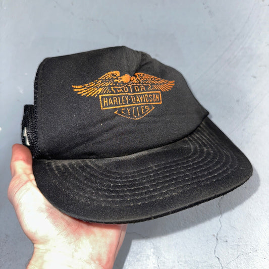 Vintage 1980’s Harley Davidson Motorcycles Snapback Foam Trucker Hat USED HEAVY