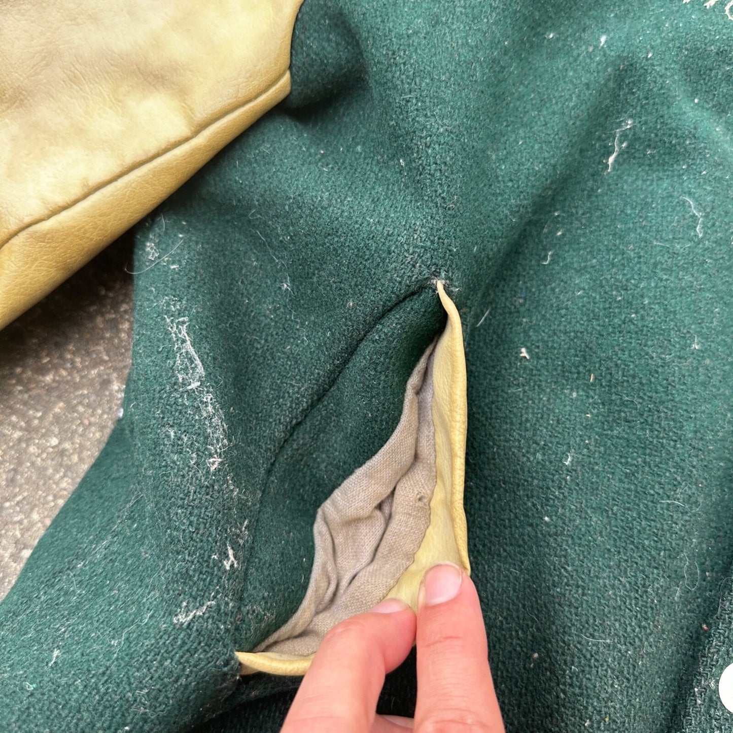 Vintage Letterman Jacket Green White Leather Wool TOM Named Simple Basic 1960s