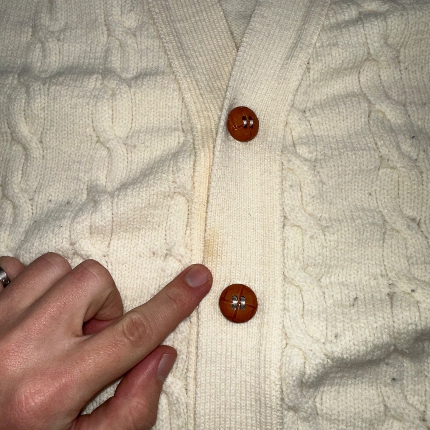 Vintage 70s Heritage Sweater Vest L Mens USA Crewneck Cream Cable Knit Fisherman