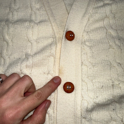 Vintage 70s Heritage Sweater Vest L Mens USA Crewneck Cream Cable Knit Fisherman