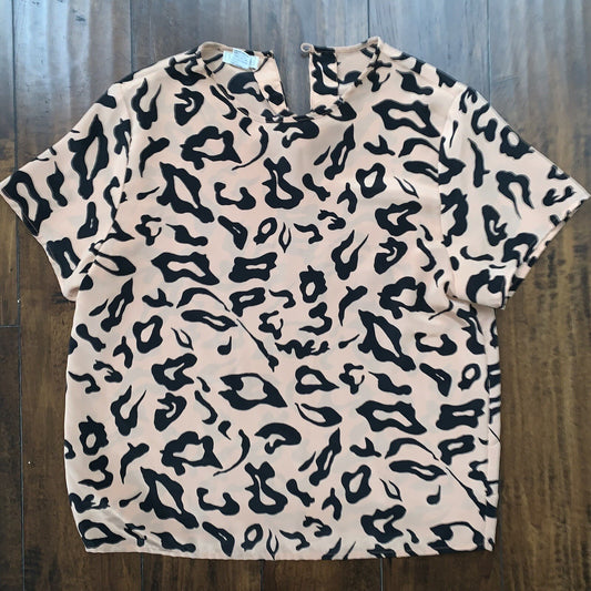 Vintage Hana Sung Leopard Cheetah Print Top Womens Medium Keyhole T-Shirt Lux