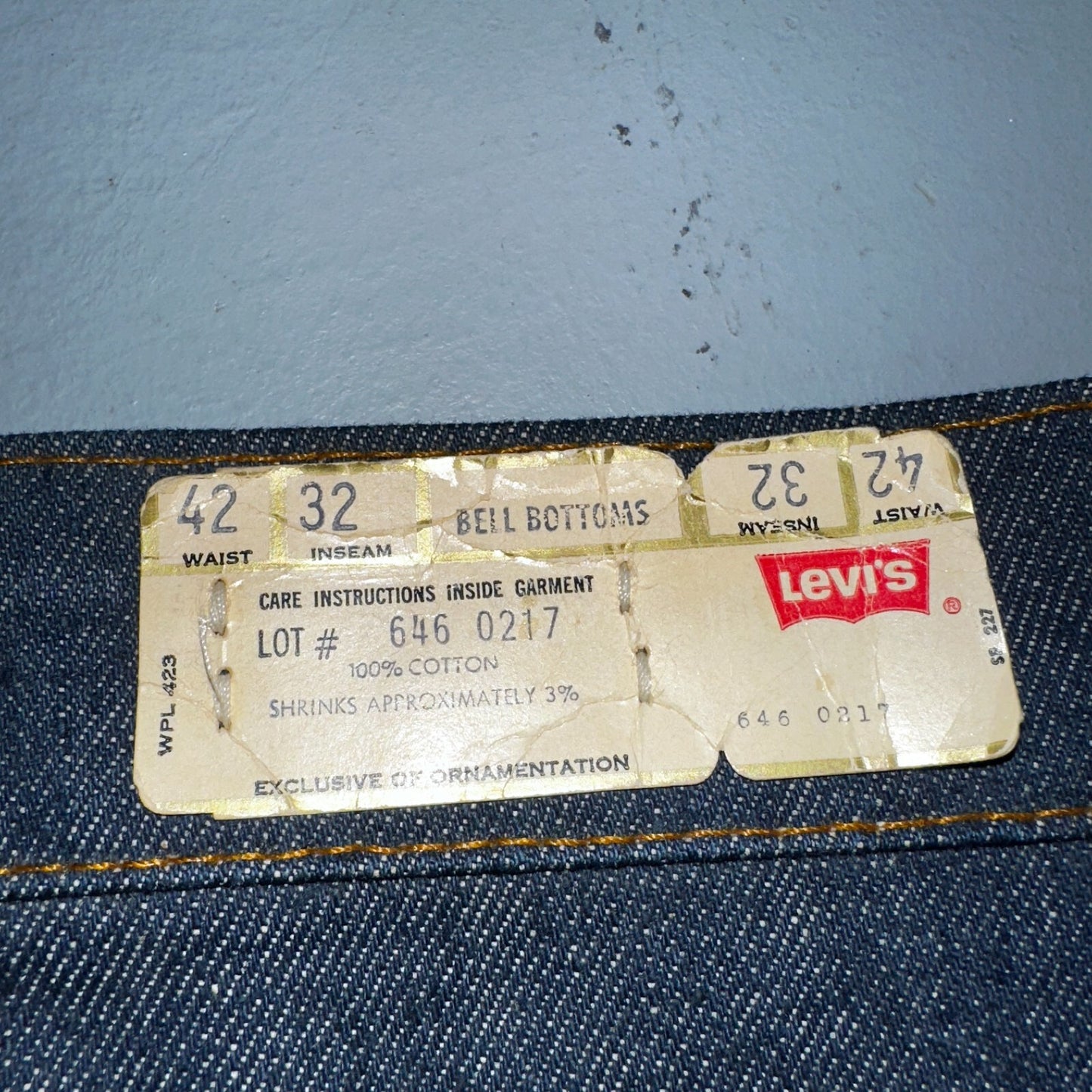 Levis 646 Deadstock 70s USA Orange Tab Bootcut Flare Bell Bottom NOS Jeans 42x32