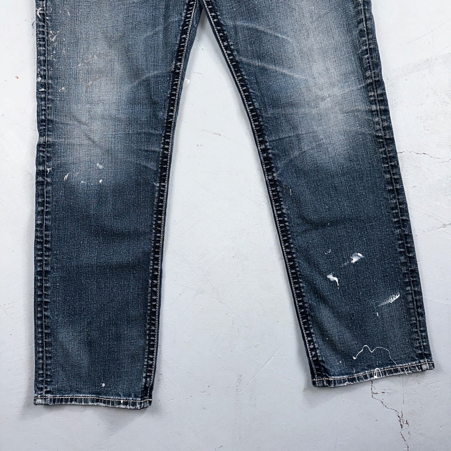 Silver Jeans Mens 34x30 Eddie Blue Denim Stretch Straight 5 Pocket Whiskering