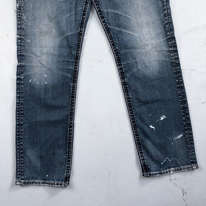 Silver Jeans Mens 34x30 Eddie Blue Denim Stretch Straight 5 Pocket Whiskering