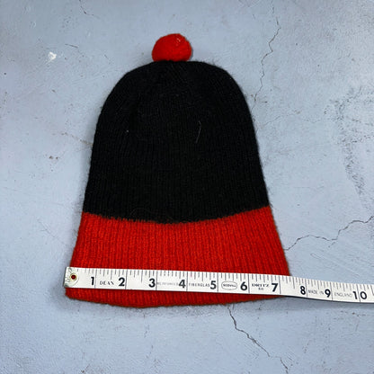 Vintage Wool Toddler Beanie Hat Winter Cap Red Black Stripes Pom Pom 60's