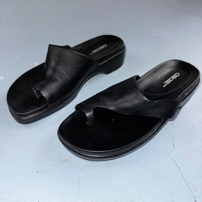 Cherokee Sandals Womens 8.5 Thong Black Leather Toe-Post Casual Comfort VTG Y2K