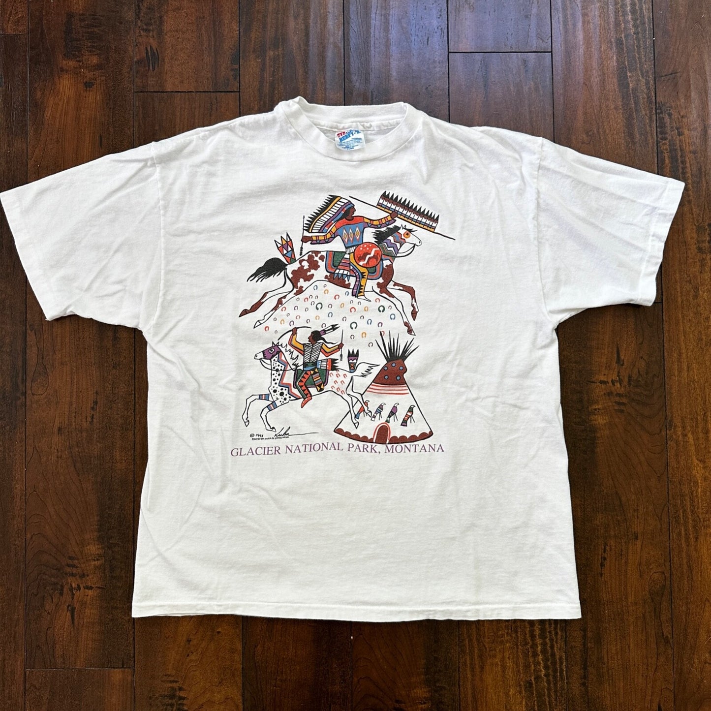 Glacier National Park Montana Hanes XL VTG T Shirt Indian Tribe Native American