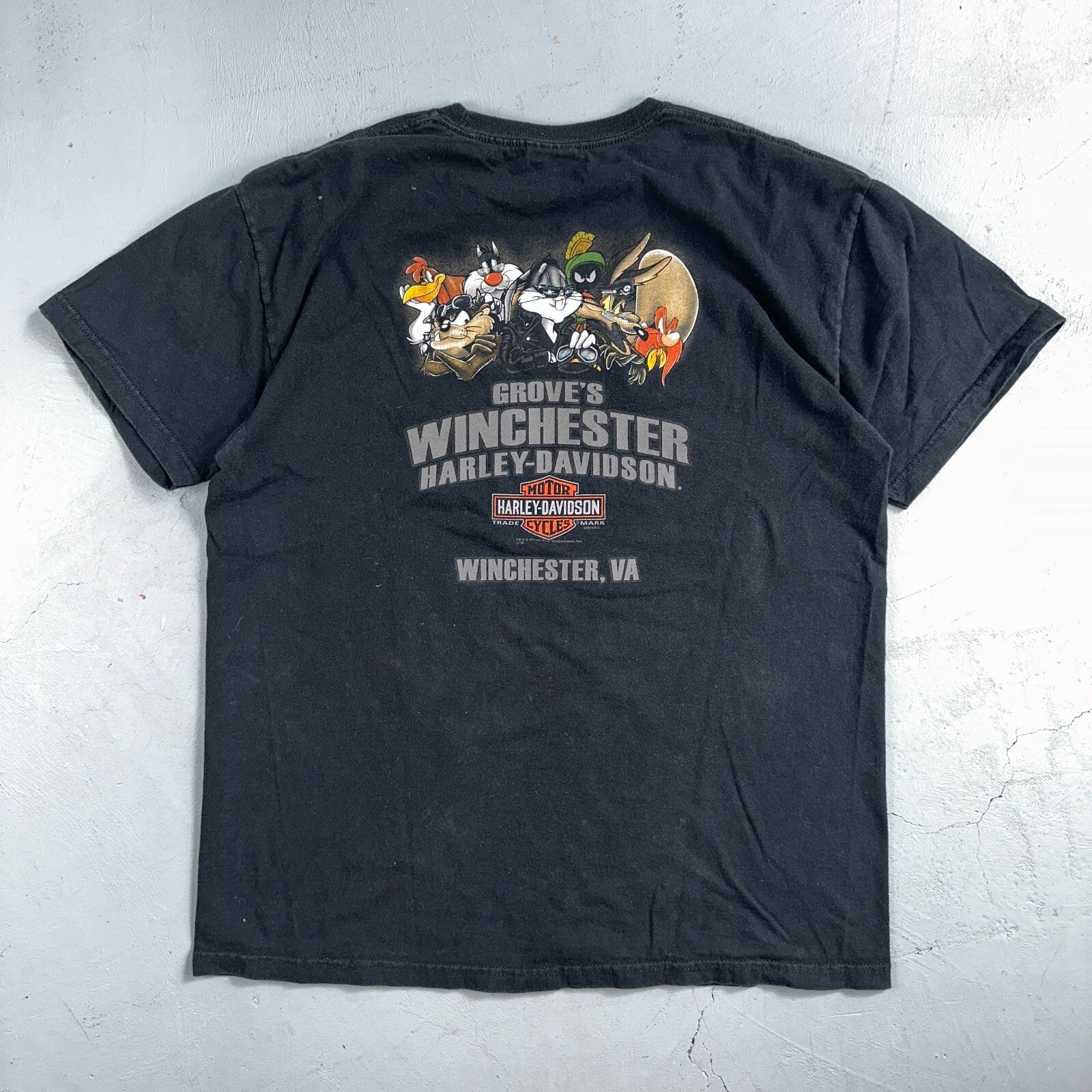 Harley Davidson Looney Tunes VTG T Shirt Motorcycle Bike Graphic Winchester Y2K