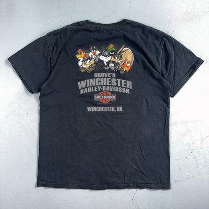 Harley Davidson Looney Tunes VTG T Shirt Motorcycle Bike Graphic Winchester Y2K