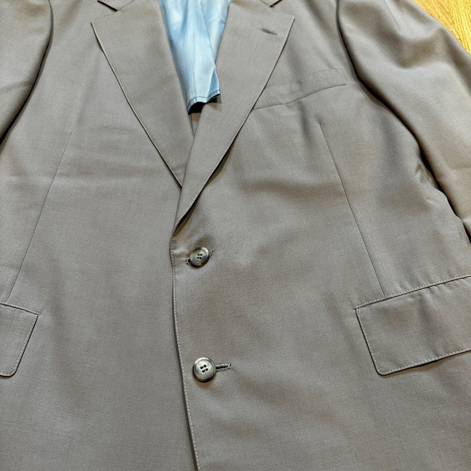 1960s Beige Sport Jacket VTG Mens Suit 44 36x29 Rockabilly Solid Tan Pants 60s