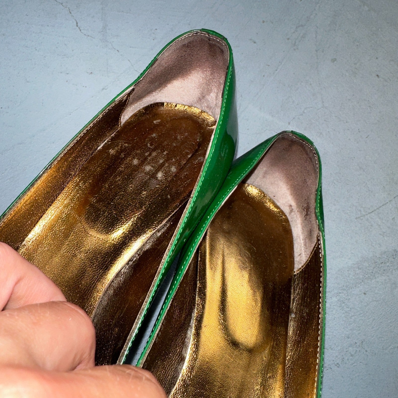 Boden Shoes Women's Size 41 Green Casadei Heel Pump Made In Italy Patent Leather