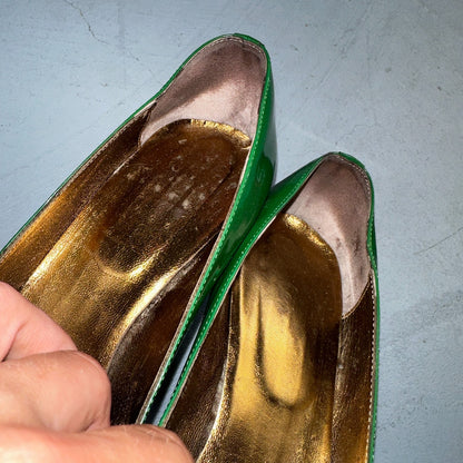 Boden Shoes Women's Size 41 Green Casadei Heel Pump Made In Italy Patent Leather