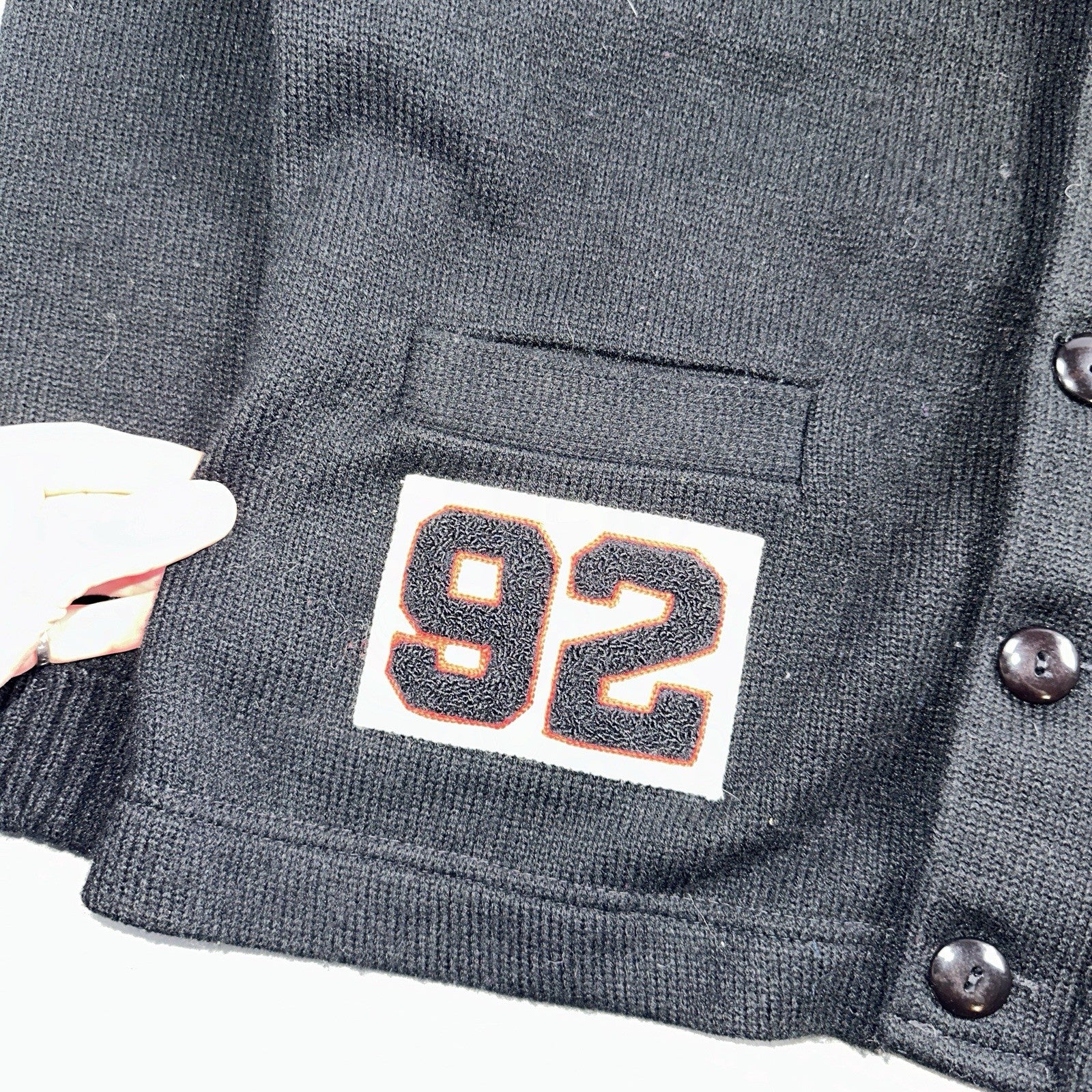 Vintage 1990s Dehen Varsity Letterman Cardigan Sweater Size 44 Black 1992 NS