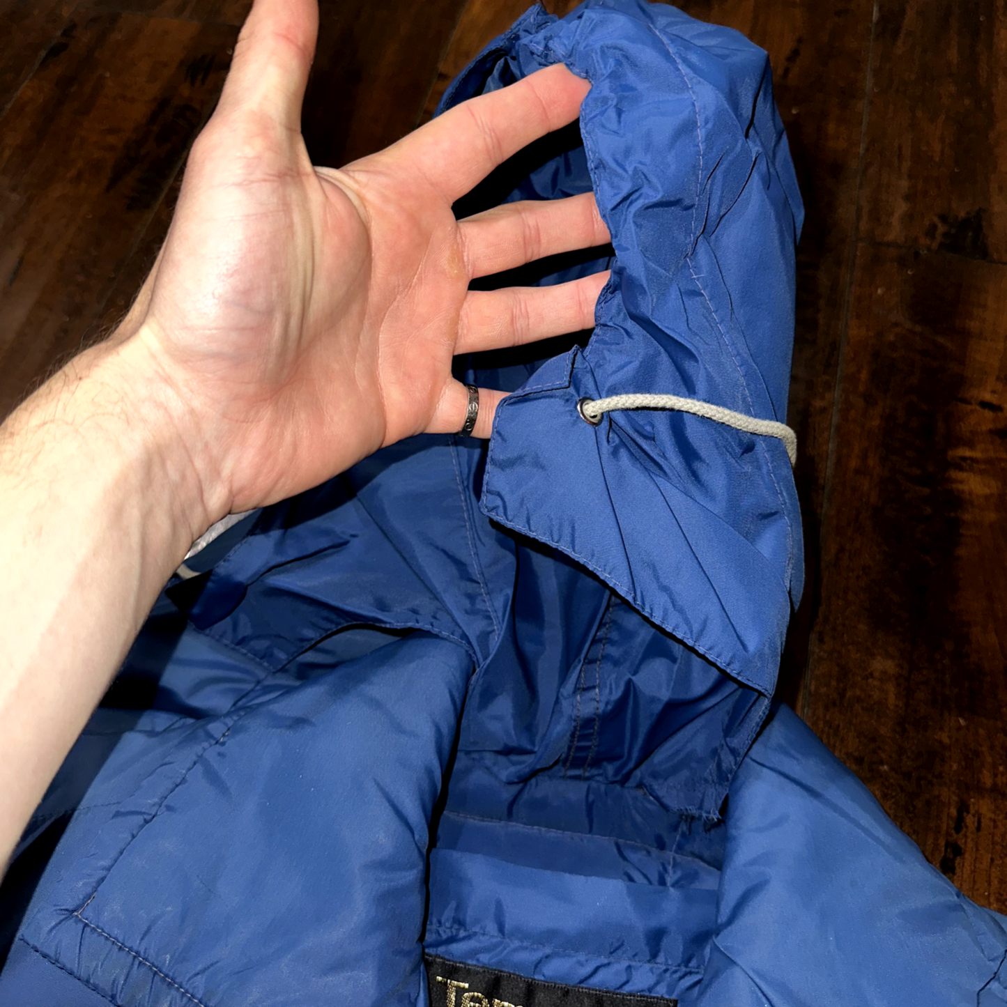 Vintage Tempco Goose Down Puffer Coat Mens S Blue Insulated Hooded Jacket