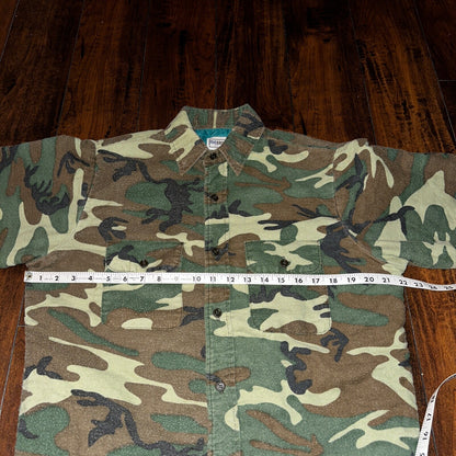 VTG 70s Five Brother Shirt Mens M Green Flannel Woodland Camo Made In USA 80s