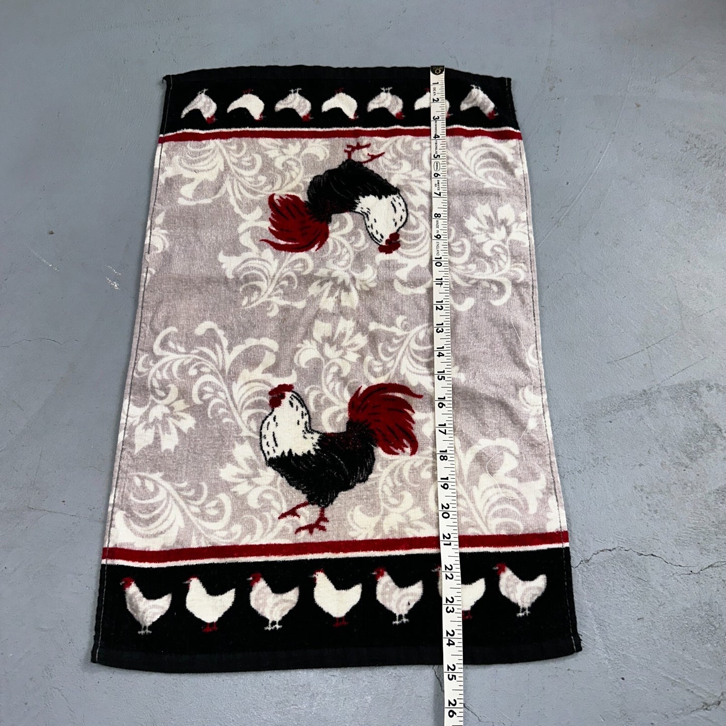 Kitchen Dish Towel Woven Design Rooster, Red Cotton Cute Chickens